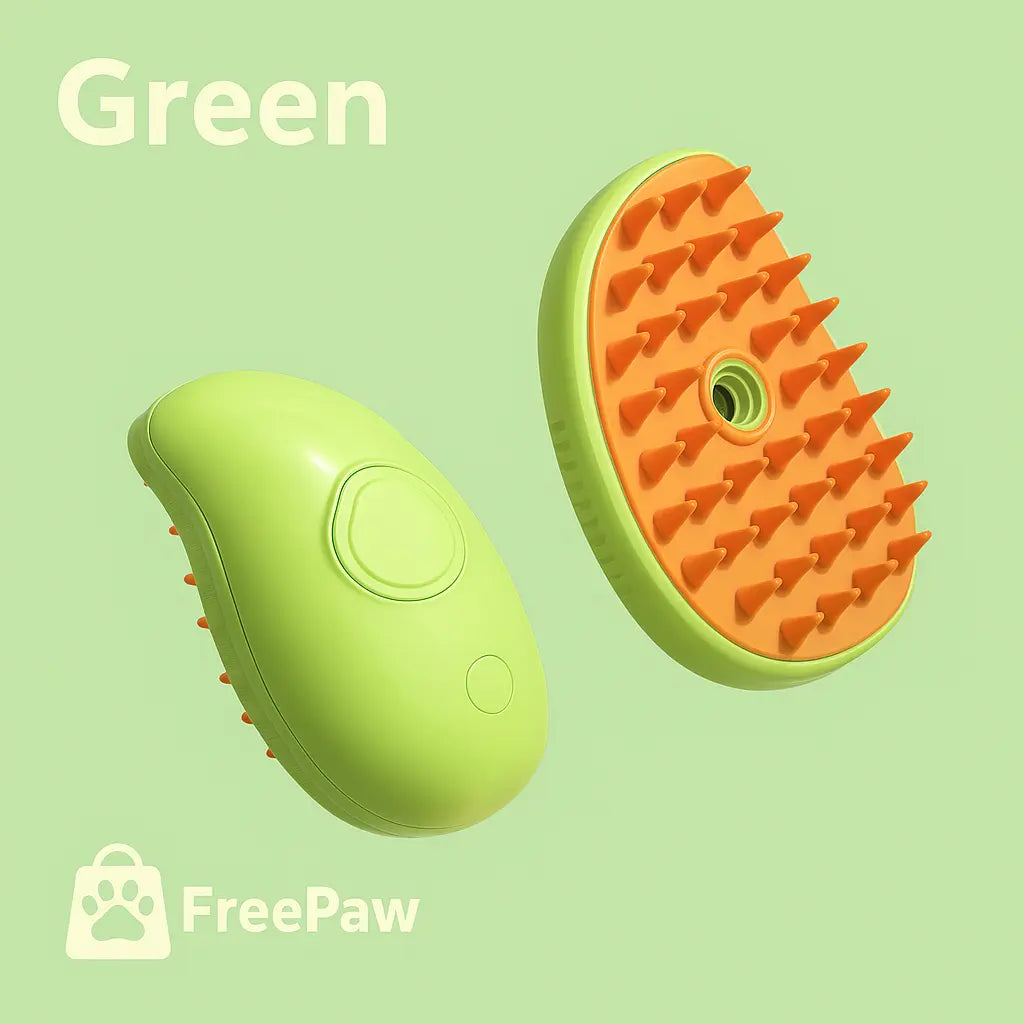 FreePaw Handle green grooming brush for pets with ergonomic design and safe bristles