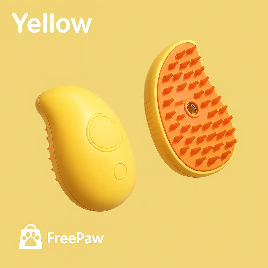 FreePaw Handle yellow pet grooming brush with durable bristles for cats and dogs