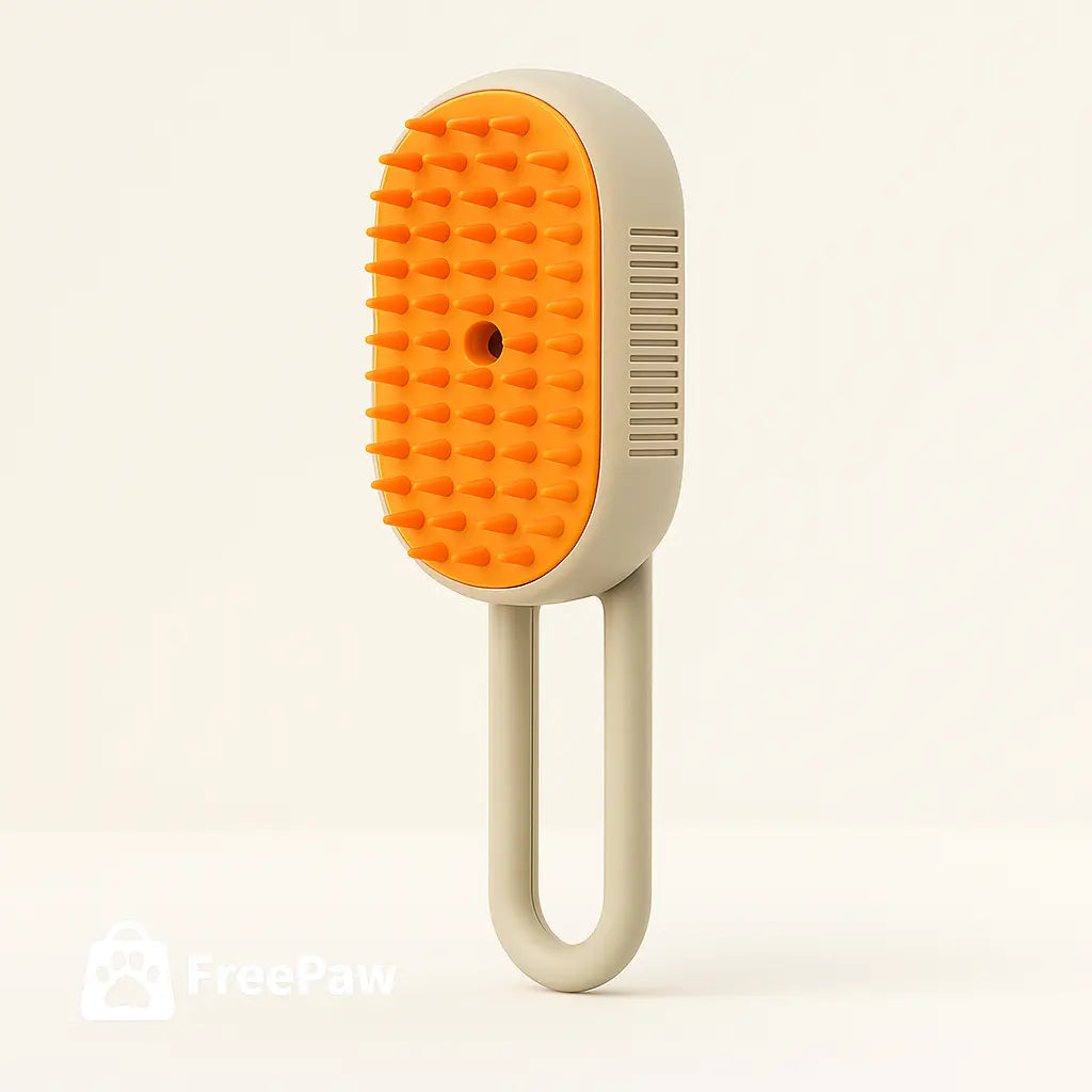 FreePaw pet grooming brush with ergonomic handle and orange bristles for pets